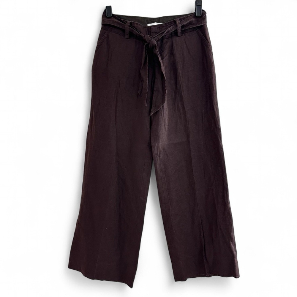 Banana Republic Brown 100% Linen Low Rise Wide Leg Belt Tie Trouser Pant Y2K Sz0